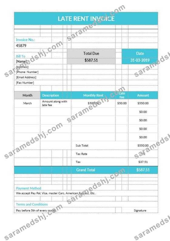 Late Rent Invoice Template